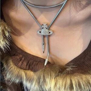 Vivienne Westwood Bolo Tie Silver Necklace FW24 Crystal Platinum Orb